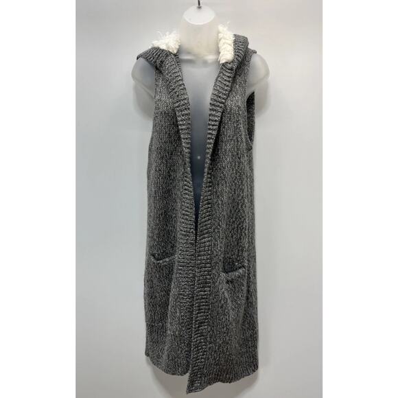 Gap gray wool-blend long line open front chunky sweater vest sherpa hood S NWT - Picture 1 of 8